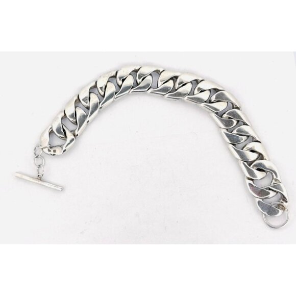 Estate Vintage 875 Silver Heavy 15.8mm Curb Chain Bracelet 71.7g 7” Toggle Clasp - Picture 4 of 10